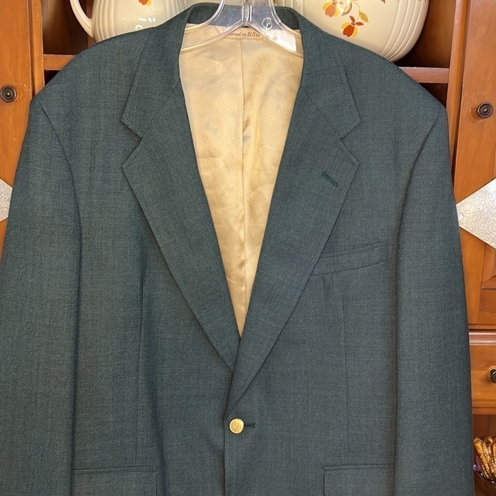 Stafford Sports Coat Vintage Teal Blue Green Wool Blend Blazer Jacket - Picture 3 of 9